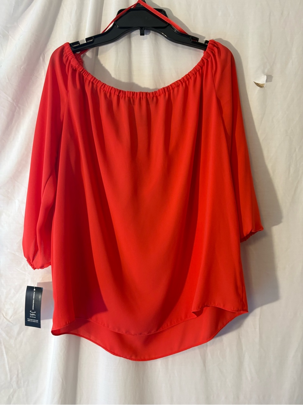 INC International Concepts Red Ruffle Off-Shoulder Blouse - Picture 2 of 4